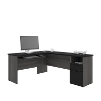 Bestar 181420-000018 Norma 71W L-Shaped Desk in black & bark gray