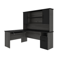 Bestar 181850-000018 Norma 71W L-Shaped Desk with Hutch in black & bark gray