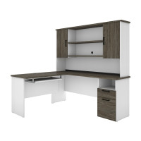 Bestar 181850-000035 Norma 71W L-Shaped Desk with Hutch in walnut grey & white