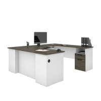 Bestar 181851-000035 Norma 71W U or L-Shaped Desk in walnut grey & white