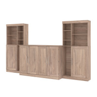 Bestar 26681-000009 Pur 139W Queen Cabinet Bed with Mattress, two 36? Storage Units, and 2 Hutches in rustic brown