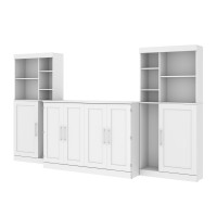 Bestar 26681-000017 Pur 139W Queen Cabinet Bed with Mattress, two 36? Storage Units, and 2 Hutches in white