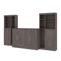 Bestar 26681-000047 Pur 139W Queen Cabinet Bed with Mattress, two 36? Storage Units, and 2 Hutches in bark grey