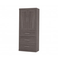 Bestar 26878-47 Pur By 36" Storage Unit with 3-Drawer Set and doors in Bark Gray