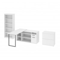 Bestar 29851-17 Solay L-Shaped Desk with Lateral file and Bookcase in White