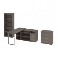 Bestar 29851-47 Solay L-Shaped Desk with Lateral file and Bookcase in Bark Gray