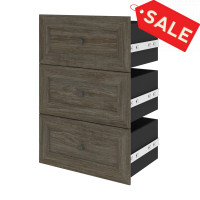 Bestar 40170-000035 Versatile 3 Drawer Set for Versatile 25W Shelving Unit in walnut grey