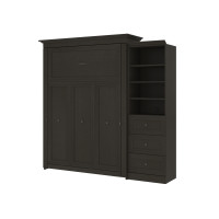 Bestar 42879-000032 Versatile 93W Queen Murphy Bed and Shelving Unit with 3 Drawers in deep grey