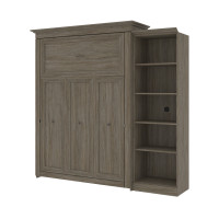 Bestar 42880-000035 Versatile 95W Queen Murphy Bed with Shelving Unit in walnut grey