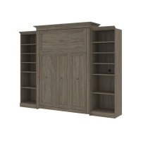 Bestar 42881-000035 Versatile 120W Queen Murphy Bed with 2 Shelving Units in walnut grey