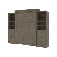 Bestar 42883-000035 Versatile 120W Queen Murphy Bed with 2 Shelving Units in walnut grey