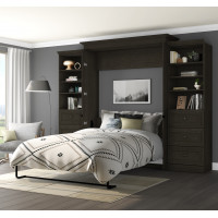 Bestar 42883-32 Versatile 120W Queen Murphy Bed and 2 Storage Units in deep grey