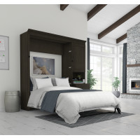 Bestar 42884-32 Versatile 95W Queen Murphy Bed and 1 Storage Unit with Mobile Nightstand in deep grey
