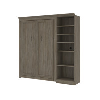 Bestar 42890-000035 Versatile 89W Full Murphy Bed with Shelving Unit in walnut grey