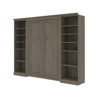 Bestar 42891-000035 Versatile Full Murphy Bed with Shelving Units in walnut grey