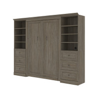 Bestar 42893-000035 Versatile 114W Full Murphy Bed and 2 Storage Units in walnut grey