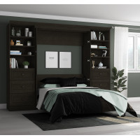 Bestar 42893-32 Versatile 114W Full Murphy Bed and 2 Storage Units in deep grey