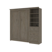 Bestar 42897-000035 Versatile Full Murphy Bed and Shelving Unit with Drawers in walnut grey