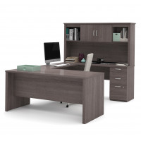 Bestar 46410-47 Logan U-Shaped Desk in Bark Gray