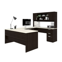 Bestar 52414-31 Ridgeley U-Shaped Desk in Dark Chocolate & White Chocolate