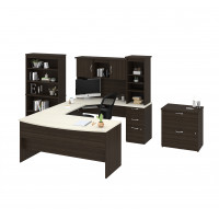 Bestar 52851-31 Outremont U-Shaped Desk with lateral file and bookcase in White Chocolate & Dark Chocolate