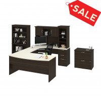 Bestar 52851-31 Outremont U-Shaped Desk with lateral file and bookcase in White Chocolate & Dark Chocolate