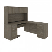 Bestar 60853-000035 Embassy 66W L-Shaped Desk with Two Pedestals and Hutch in walnut grey