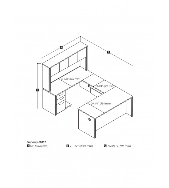Bestar 60857 79 Embassy 66 U Shaped Desk In Dark Chocolate