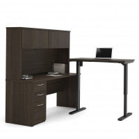 Bestar 60886-79 Embassy L-Desk with Hutch Including Electric Height AdjusTable Table in Dark Chocolate
