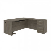 Bestar 60892-000035 Embassy 72W L-Shaped Desk with Pedestal in walnut grey
