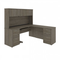 Bestar 60893-000035 Embassy 72W L-Shaped Desk with Hutch and 2 Pedestals in walnut grey