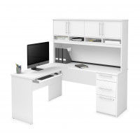 Bestar 92421-000017 Innova 60W L-Shaped Desk with Pedestal and Hutch in white