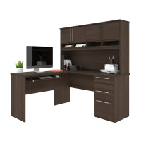 Bestar 92421-000052 Innova 59W L-Shaped Desk with Pedestal and Hutch in antigua