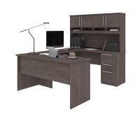 Bestar 92854-000047 Innova U or L-Shaped Desk with Hutch in bark grey