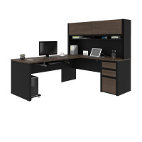 Bestar 93859-000052 Connexion L-shaped workstation with hutch in Antigua & Black