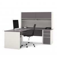 Bestar 93859-59 Connexion L-shaped  with  hutch workstation kit in Slate Sandstone