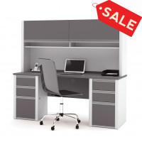 Bestar 93860-59 Connexion Credenza and hutch in Slate & Sandstone