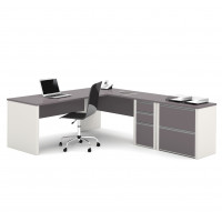 Bestar 93883-59 Connexion L-shaped workstation  with  lateral file in slate& sandstone