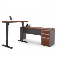 Bestar 93885-39 Connexion L-Desk Including Electric Height Adjustable Table in Bordeaux & Slate