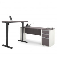 Bestar 93885-59 Connexion L-Desk Including Electric Height Adjustable Table in Slate & Sandstone