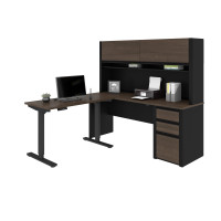 Bestar 93886-000052 Connexion Height Adjustable L-Desk with Hutch in Antigua & Black