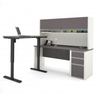 Bestar 93886-59 Connexion L-Desk with Hutch Including Electric Height Adjustable Table in Slate & Sandstone