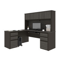 Bestar 99852-000047 Prestige + L-shaped workstation including two pedestals in Bark Gray & Slate