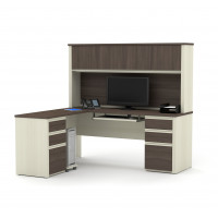 Bestar 99852-52 Prestige Plus L-shaped Workstation Including Two Pedestals in White Chocolate & Antigua