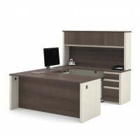 Bestar 99853-52 Prestige Plus U-shaped Workstation Including Two Pedestals in White Chocolate & Antigua