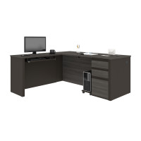 Bestar 99860-000047 Prestige + L-shaped workstation including one pedestal in Bark Gray & Slate