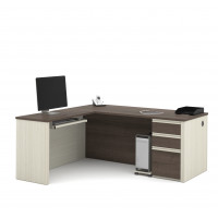 Bestar 99860-52 Prestige Plus L-shaped Workstation Including One Pedestal in White Chocolate & Antigua