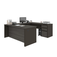 Bestar 99871-000047 Prestige + U-shaped workstation including one pedestal in Bark Gray & Slate