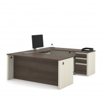 Bestar 99871-52 Prestige Plus U-shaped Workstation Including One Pedestal in White Chocolate & Antigua