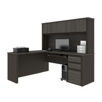 Bestar 99872-000047 Prestige + L-shaped workstation including one pedestal in Bark Gray & Slate